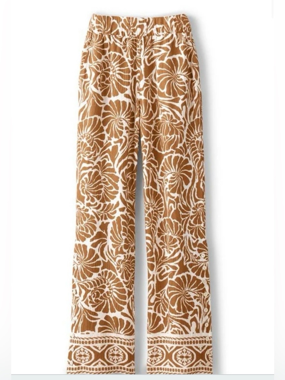 SOFT SURROUNDINGS OCEO GAUZE WIDE LEG PANTS ~NAUTICAL SHELLS NEUTRAL PRINT SZ L - Picture 4 of 5